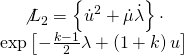 \[\begin{array}{c}{{\not L}_2} = \left\{ {{{\dot u}^2} + \dot \mu \dot \lambda } \right\} \cdot \\\exp \left[ { - \frac{{k - 1}}{2}\lambda + \left( {1 + k} \right)u} \right]\end{array}\]