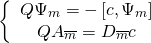 \[\left\{ {\begin{array}{*{20}{c}}{Q{\Psi _m} = - \left[ {c,{\Psi _m}} \right]}\\{Q{A_{\overline m }} = {D_{\overline m }}c}\end{array}} \right.\]