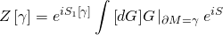 \[Z\left[ \gamma \right] = {e^{i{S_1}\left[ \gamma \right]}}\int {\left[ {dG} \right]} G\left| {_{\partial M = \gamma }} \right.{e^{iS}}\]