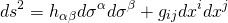 \[d{s^2} = {h_{\alpha \beta }}d{\sigma ^\alpha }d{\sigma ^\beta } + {g_{ij}}d{x^i}d{x^j}\]