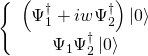 \[\left\{ {\begin{array}{*{20}{c}}{\left( {\Psi _1^\dagger + iw\Psi _2^\dagger } \right)\left| 0 \right\rangle }\\{{\Psi _1}\Psi _2^\dagger \left| 0 \right\rangle }\end{array}} \right.\]