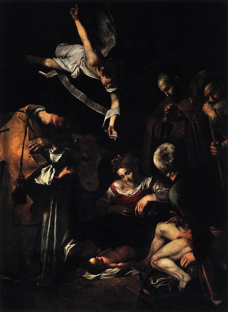 Nativity with St. Francis and St. Lawrence, Caravaggio, stolen in 1969 from the Oratorio di San Lorenzo in Palermo, Sicily. Via Wikipedia